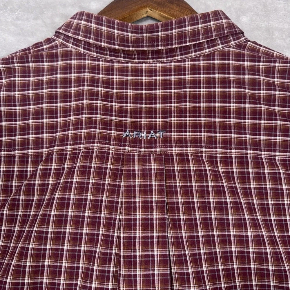 Ariat Pro SeriesShirt Men 2XL Maroon White Plaid Long Sleeve Button Down Western